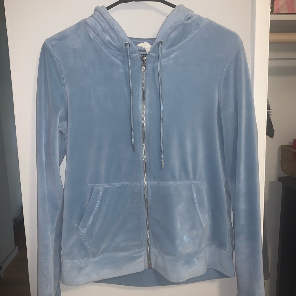 Baby blue velour zip hoodie